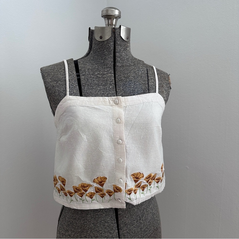 Embroidered Cream Crop Top
